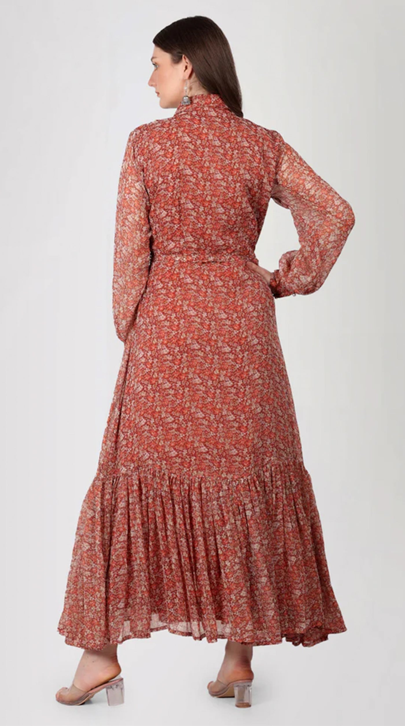 Rust Georgette A-Line Dress