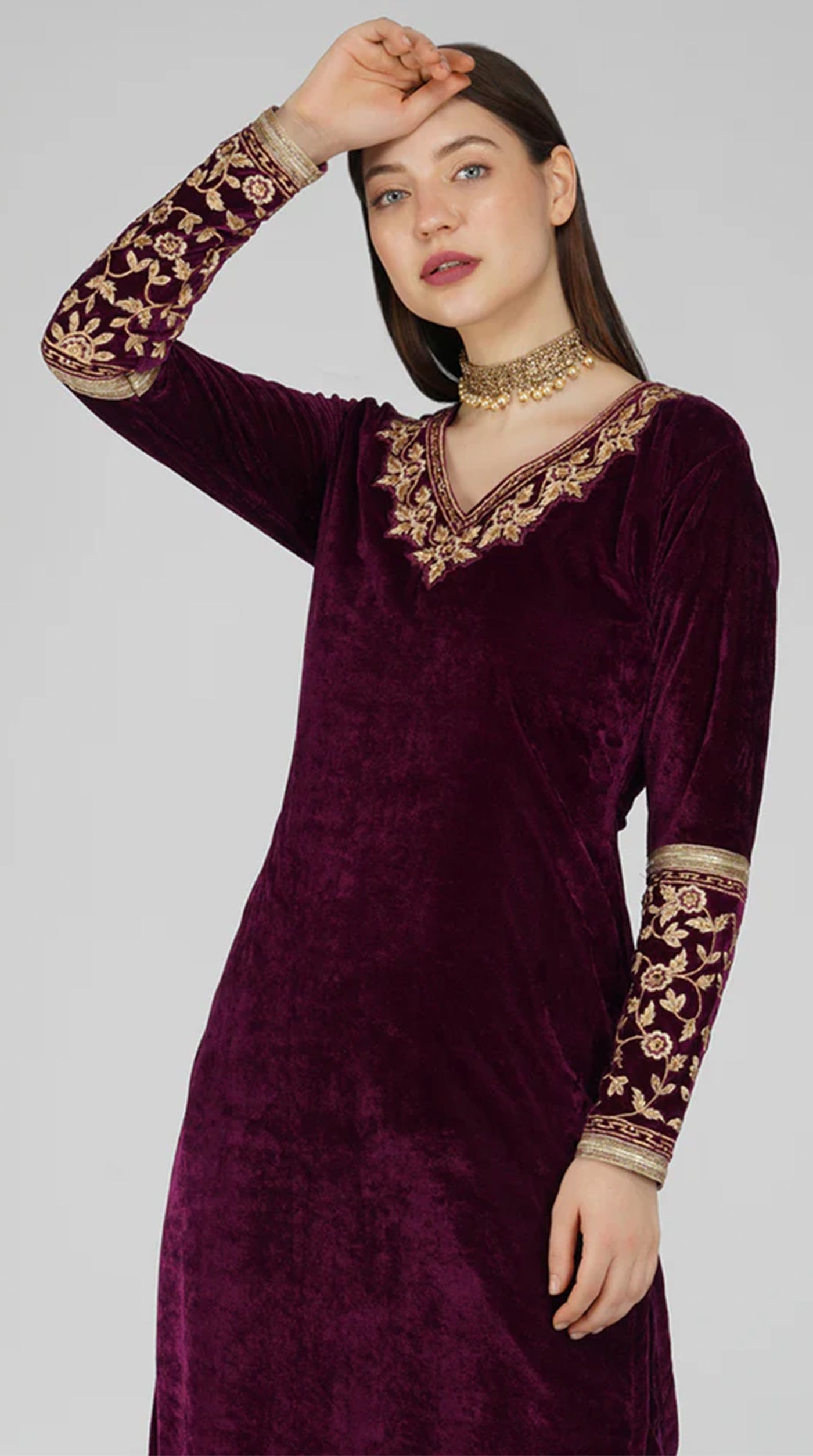 Wine Velvet Straight Cut Trouser Suit Set