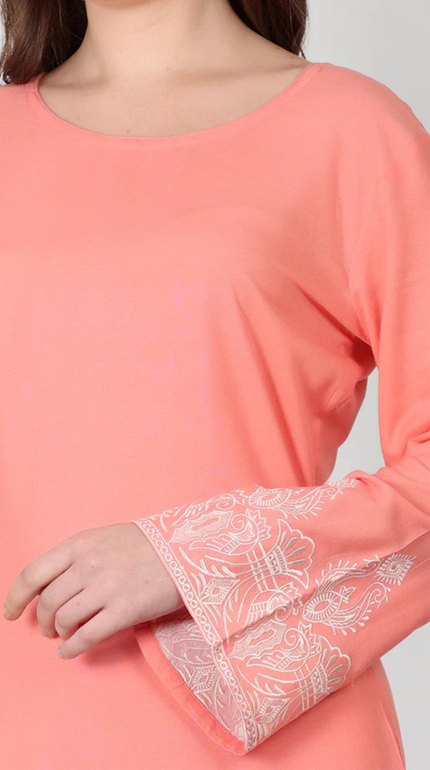 Peach Rayon Crochet Lace Suit Set