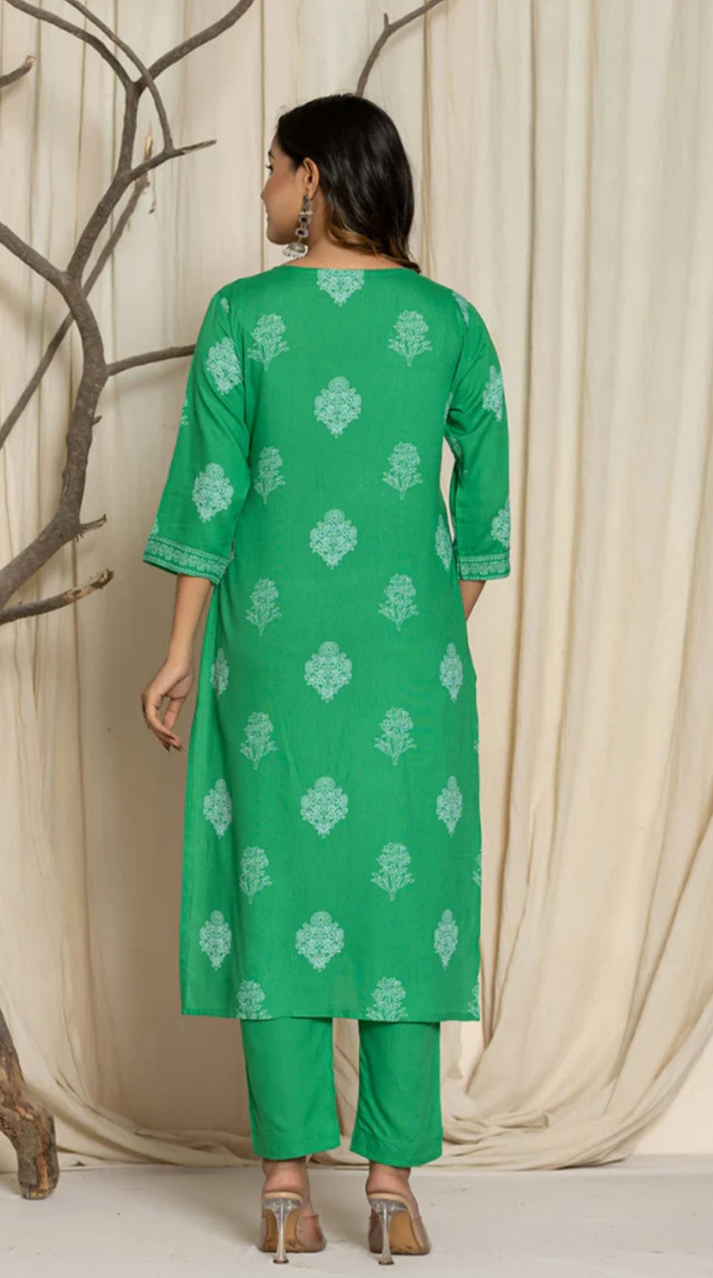 Green Rayon Straight Cut Suit Set