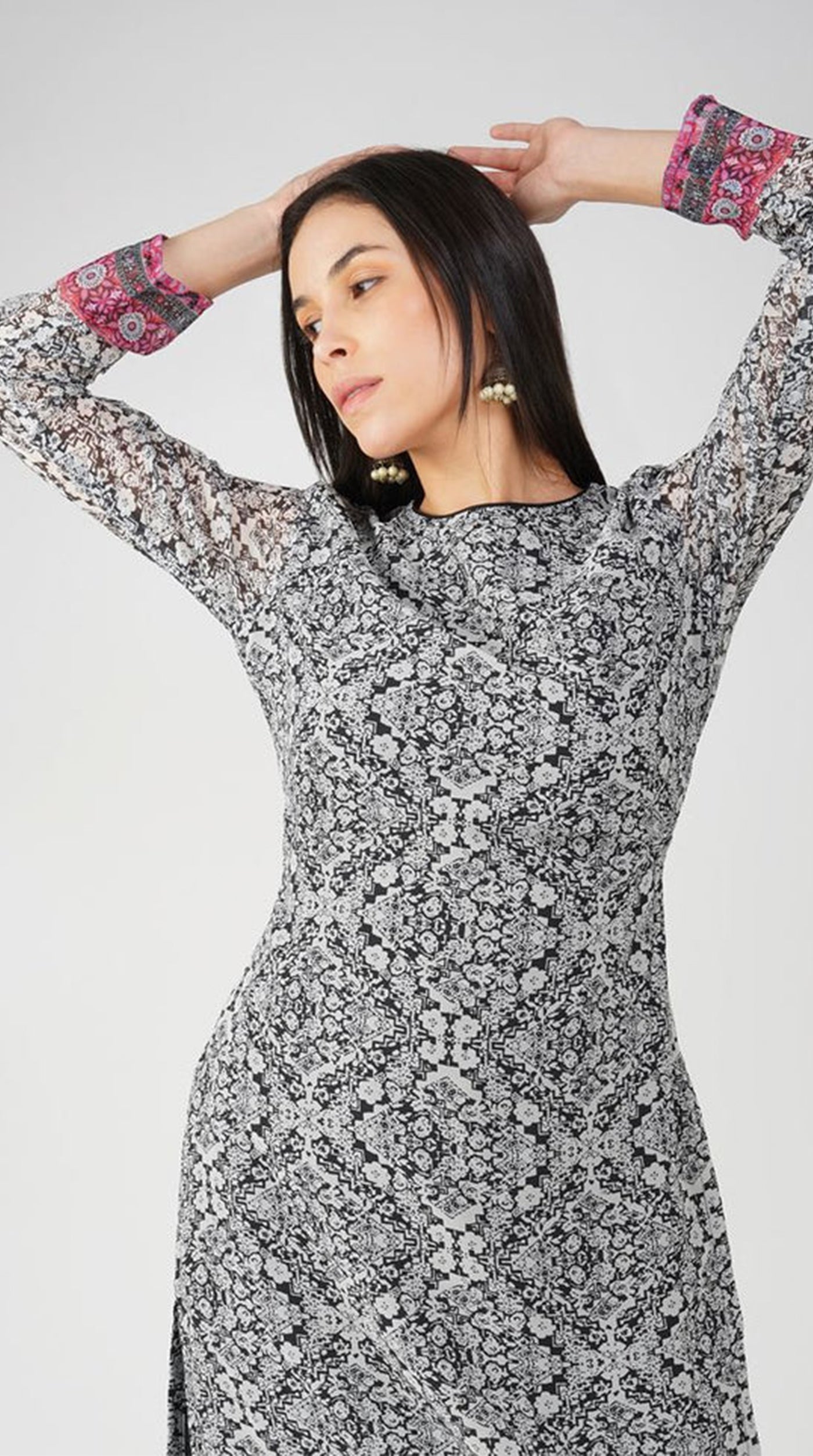 Beige Printed Georgette Suit Set