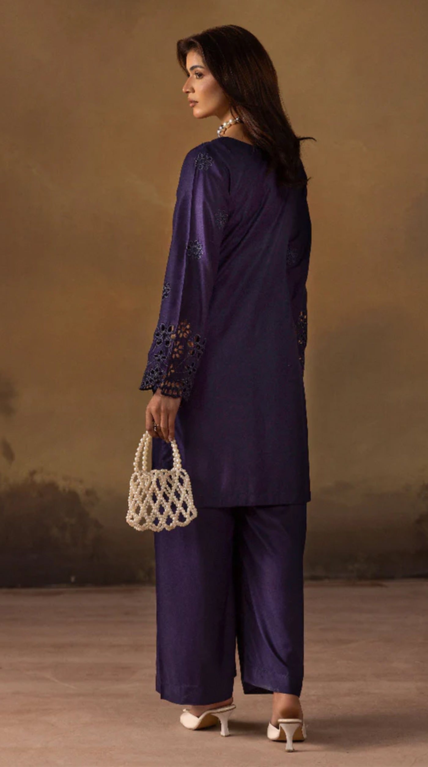 Elegant Navy Blue Linen Chikankari Co-Ord Set for Women