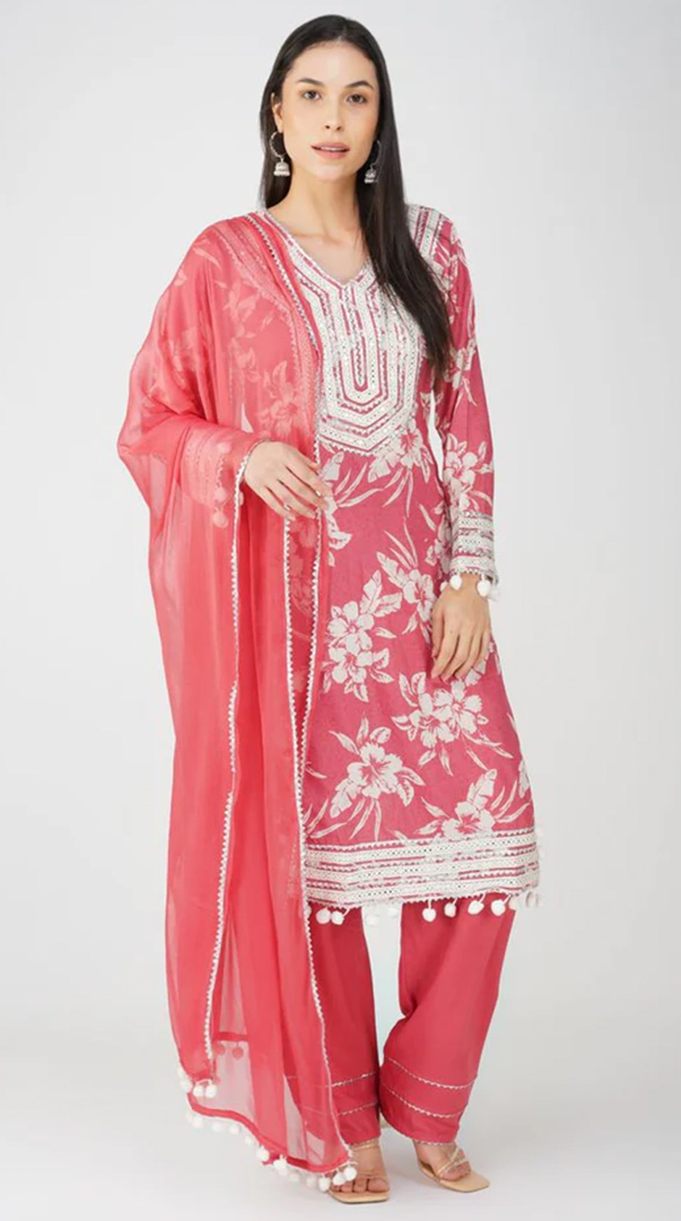 Pink Muslin Printed Suit Set