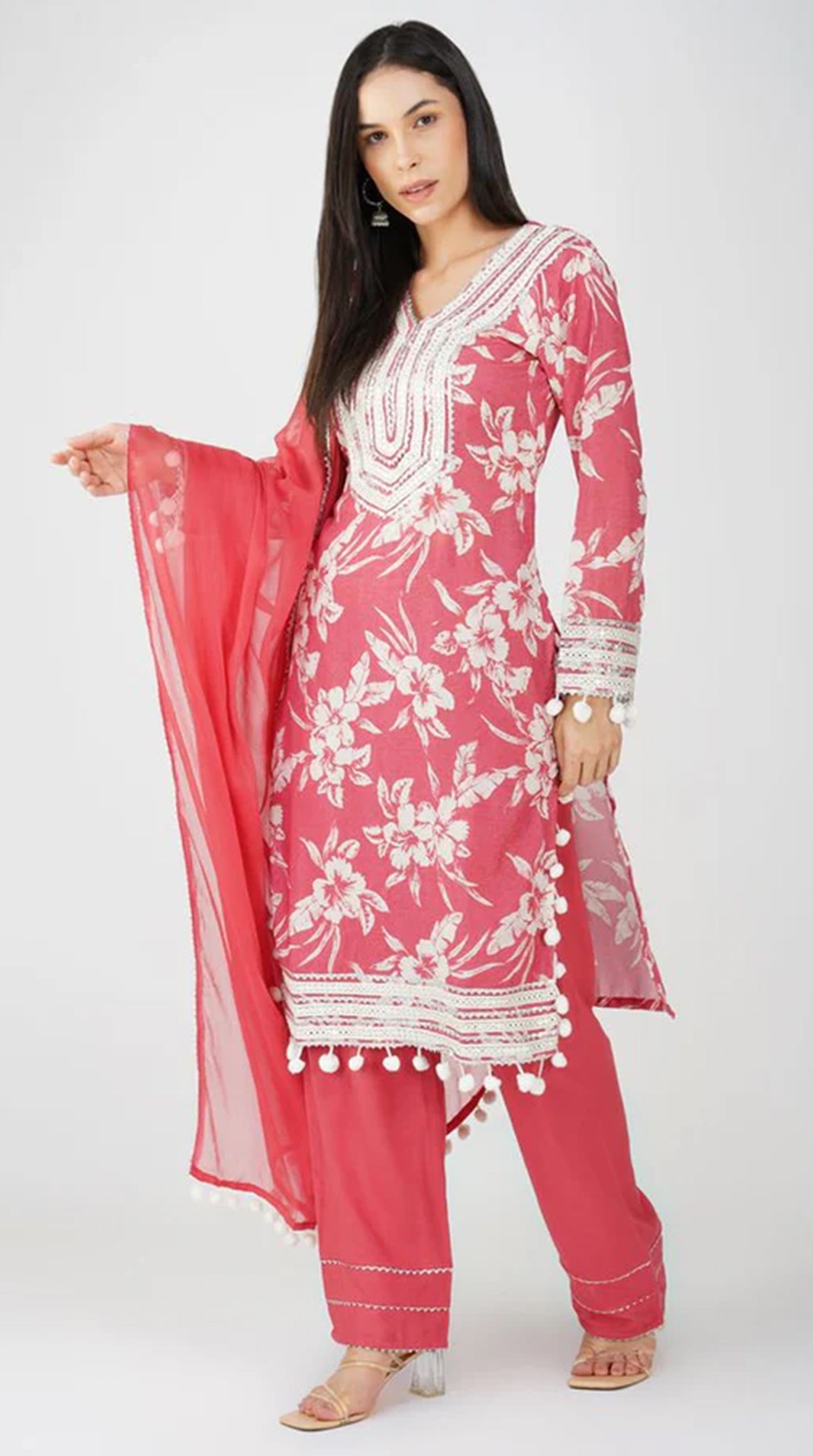 Pink Muslin Printed Suit Set