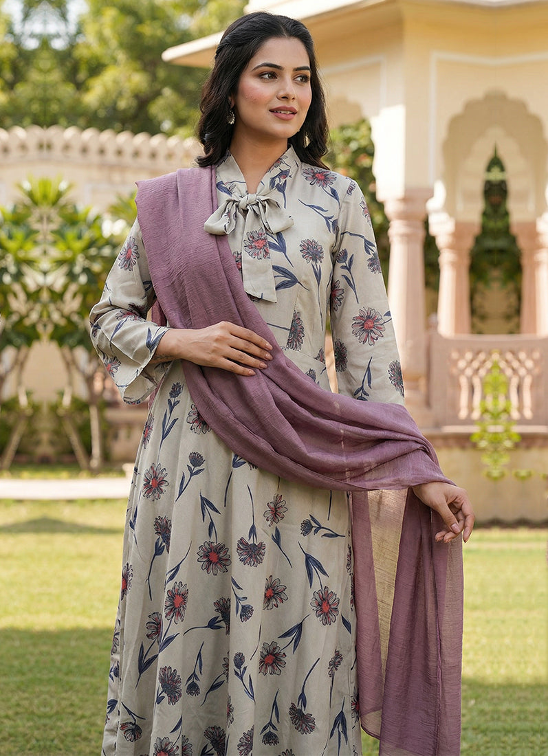 Floral Necktie Collar Dress