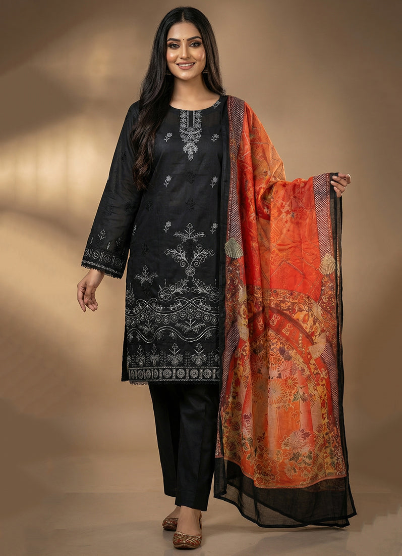 Black Lawn Chickankari Palazzo Suit Set