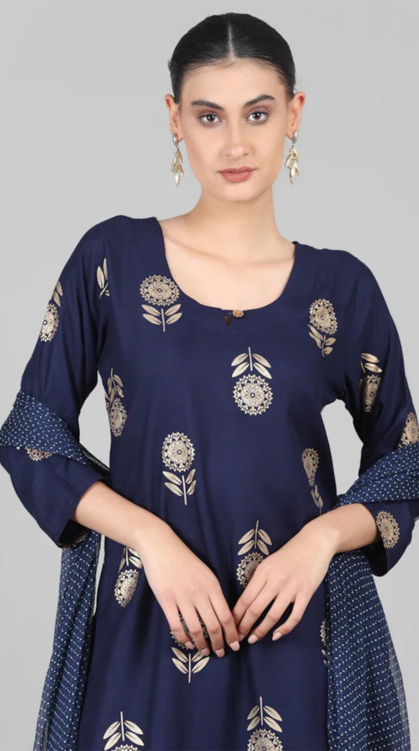 Navy Blue Foil Printed Suit Set