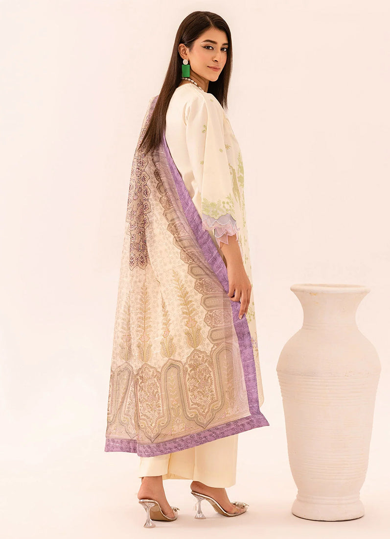 Cream Lawn Embroidered Suit Set