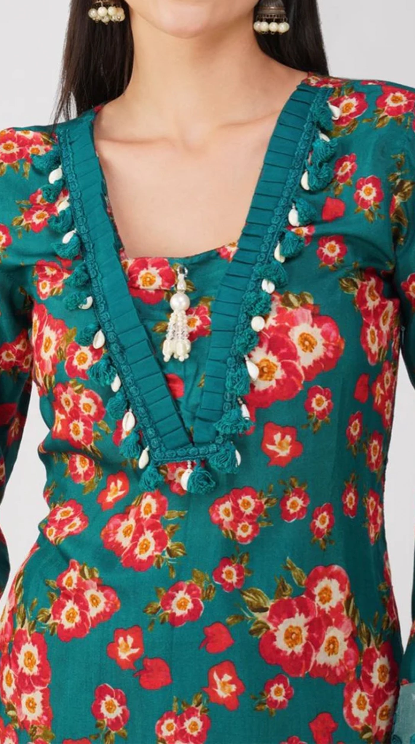 Teal Muslin Printed Suit Set