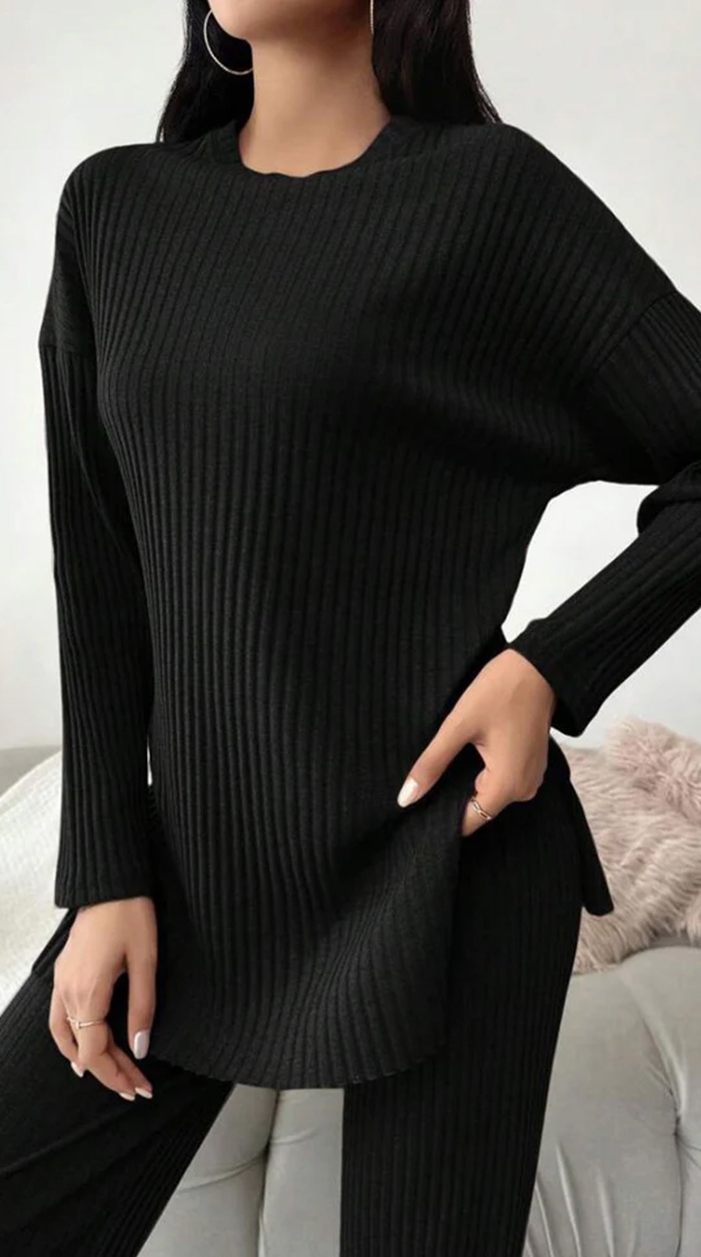 Black Cotton Ribbed Co-Ord Set