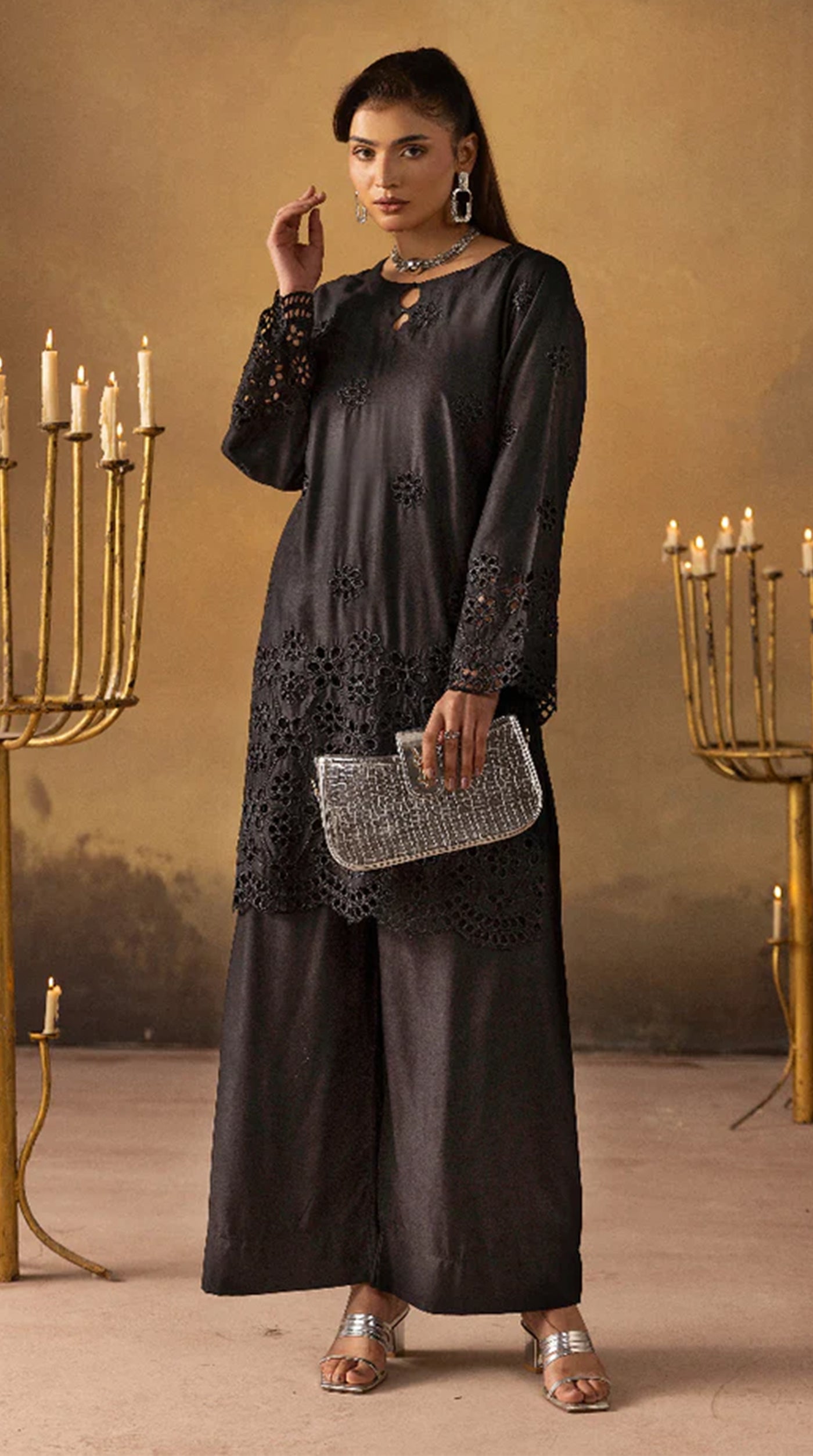 Beautiful Black Linen Chikankari Co-Ord Set for Women