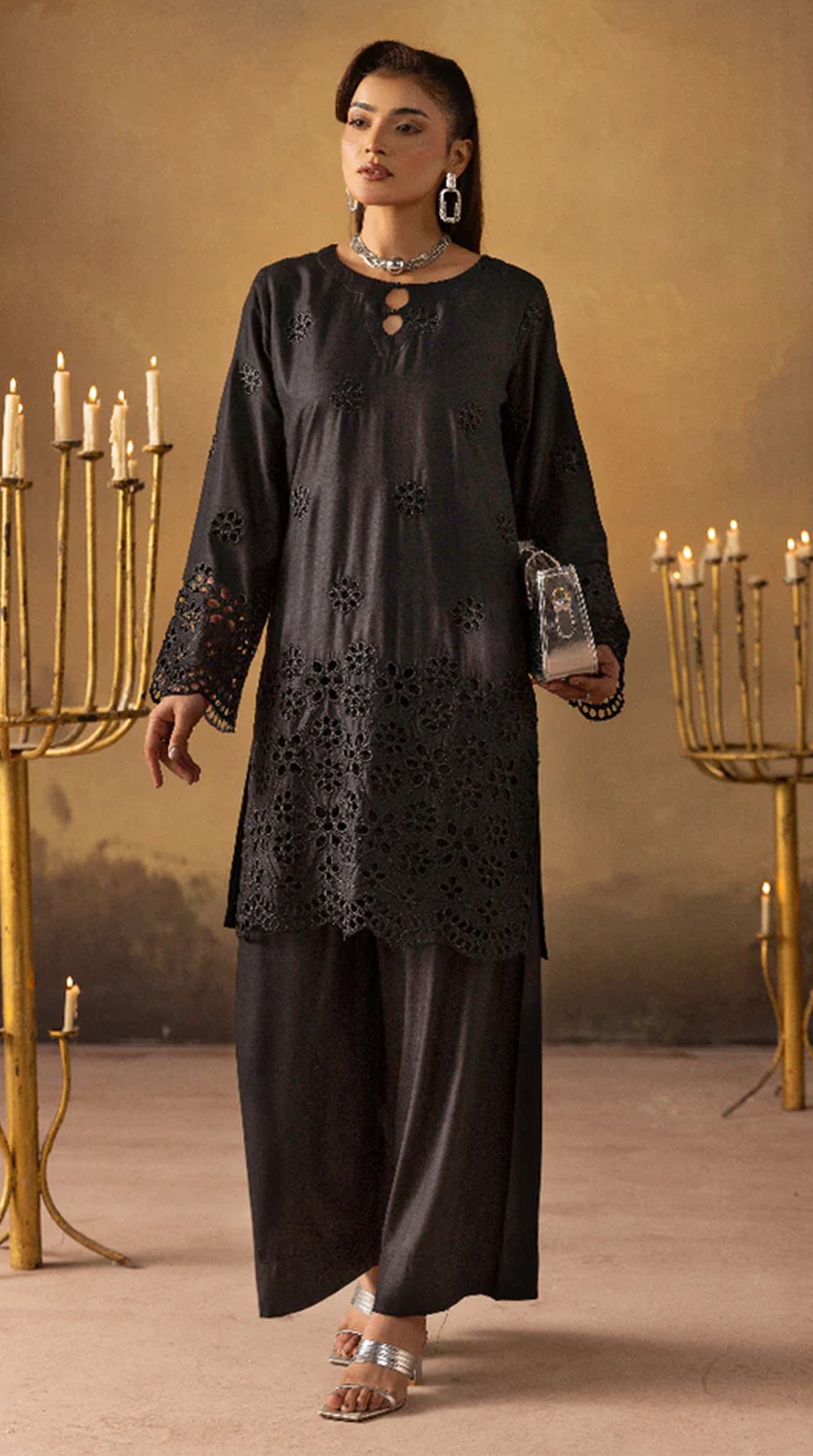 Beautiful Black Linen Chikankari Co-Ord Set for Women