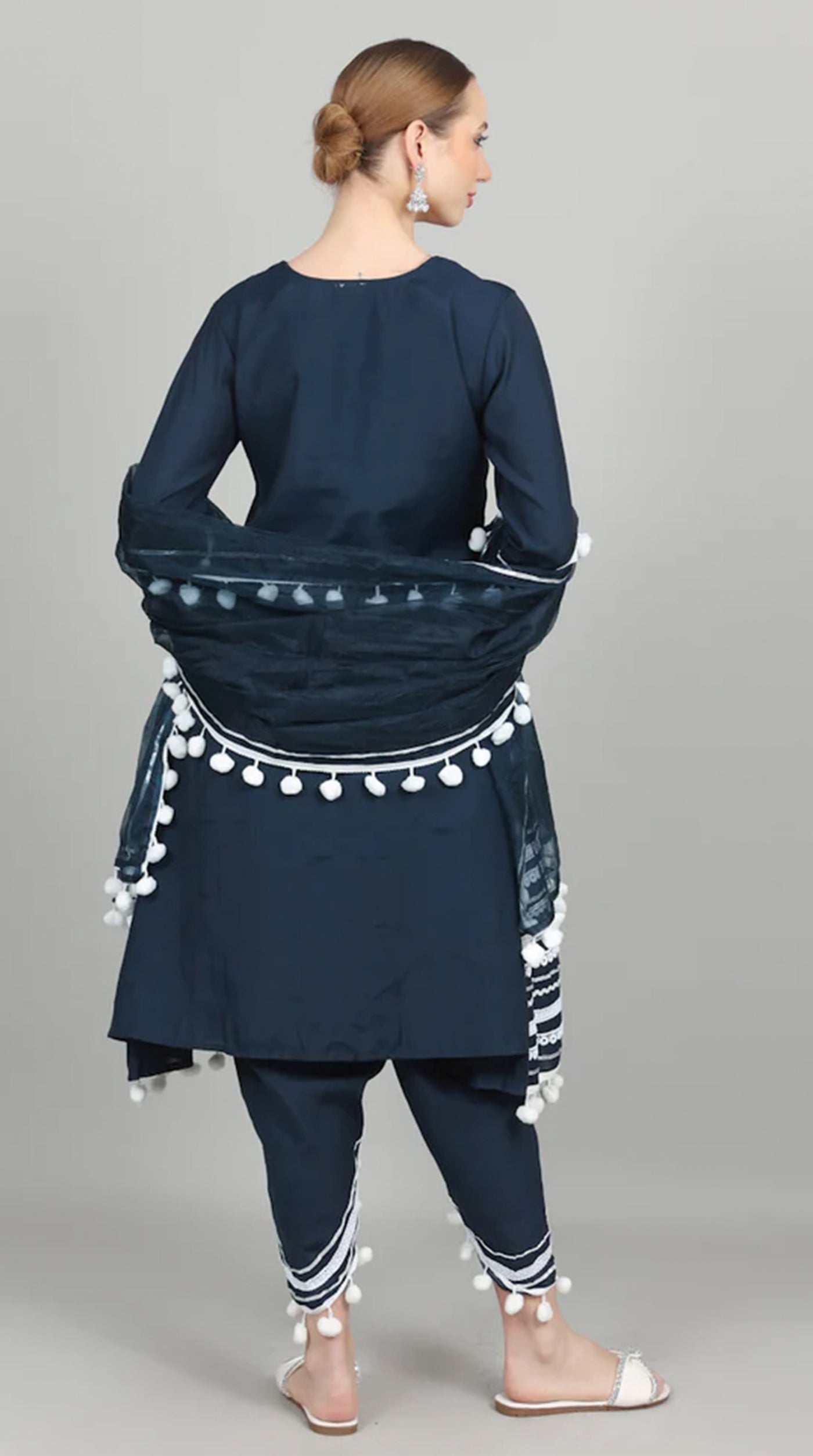 Navy Blue Silk Shift Suit Set