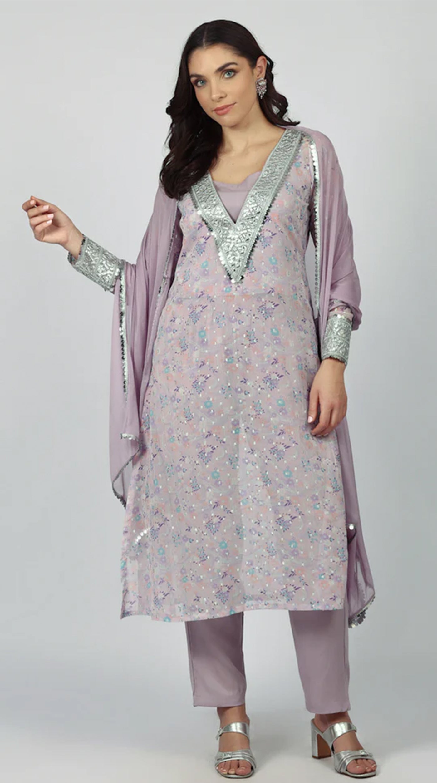 Lavendar Georgette A-line Suit Set