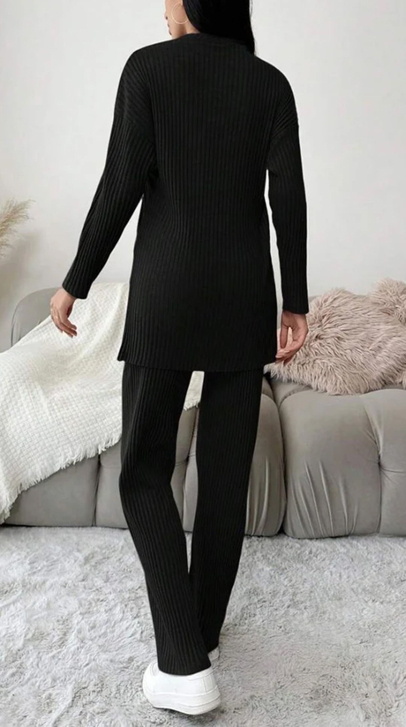 Black Cotton Ribbed Co-Ord Set
