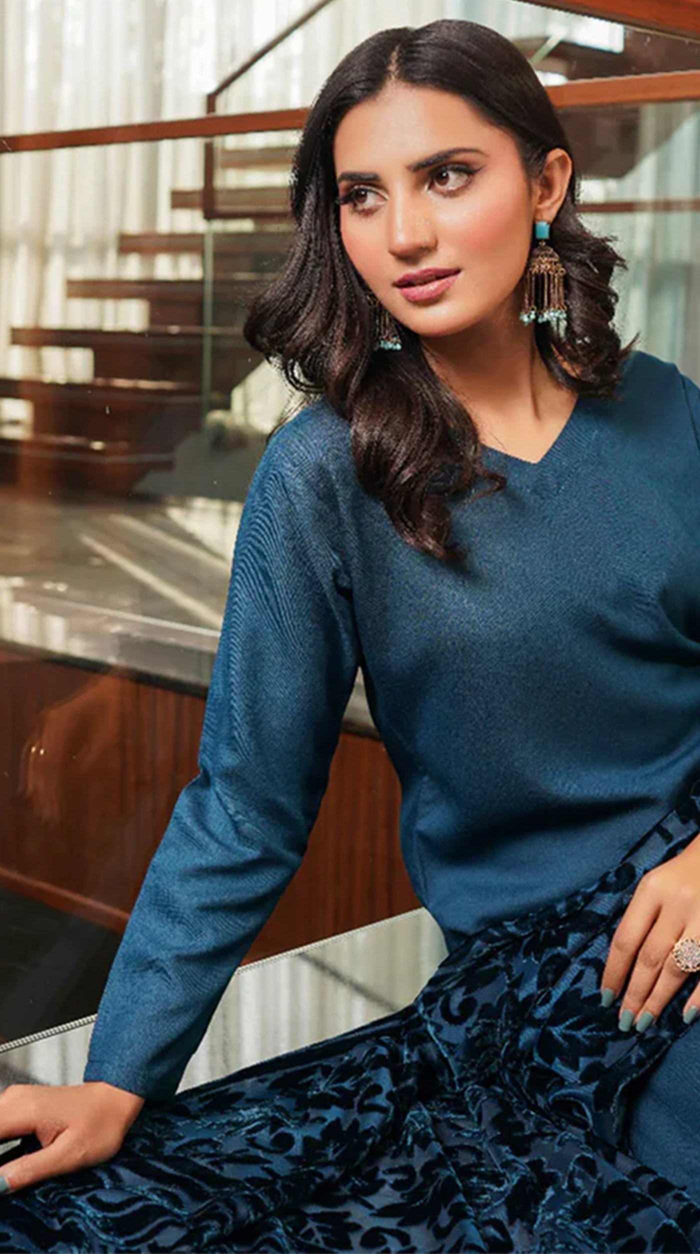 Deep Blue Dhanak Suit Set