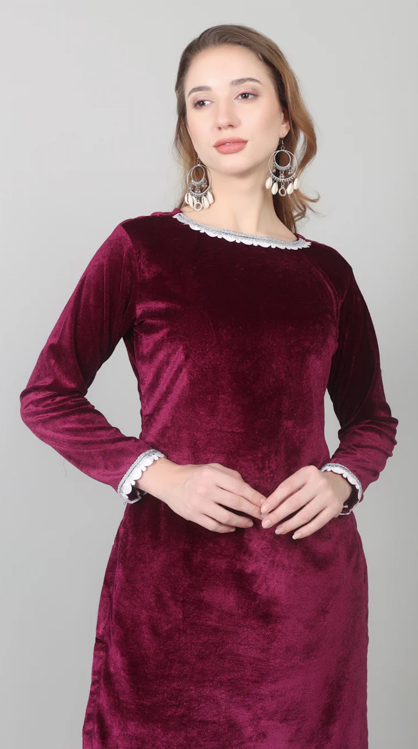 Wine Velvet Printed Dupatta Suit Set