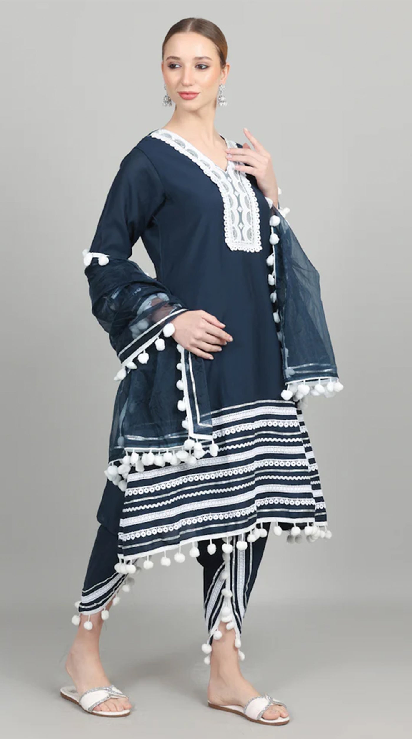 Navy Blue Silk Shift Suit Set