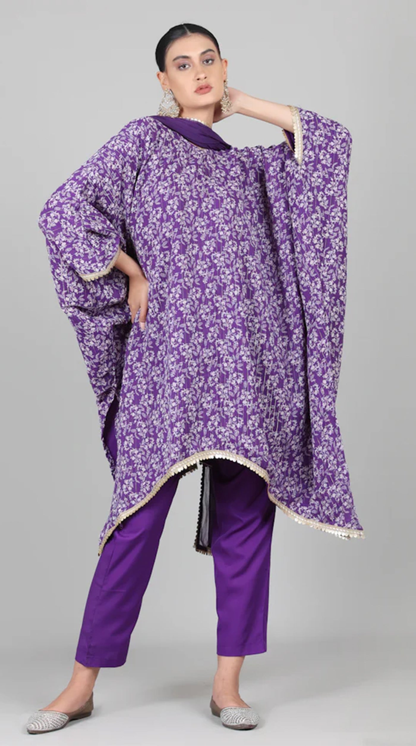 Purple Georgette Lurex Kaftan Set