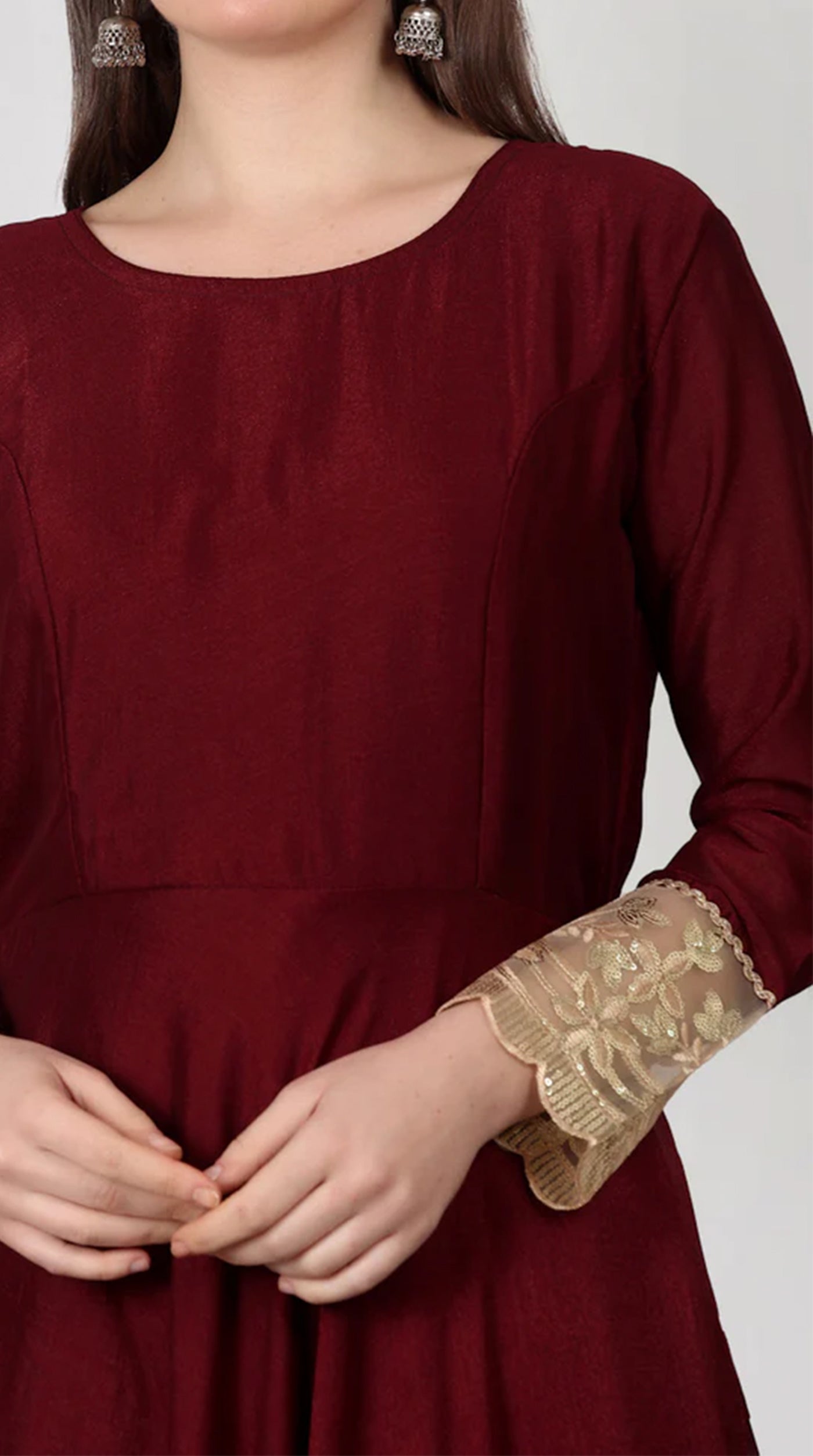 Maroon Georgette Vichitra Bias Cut Suit Set