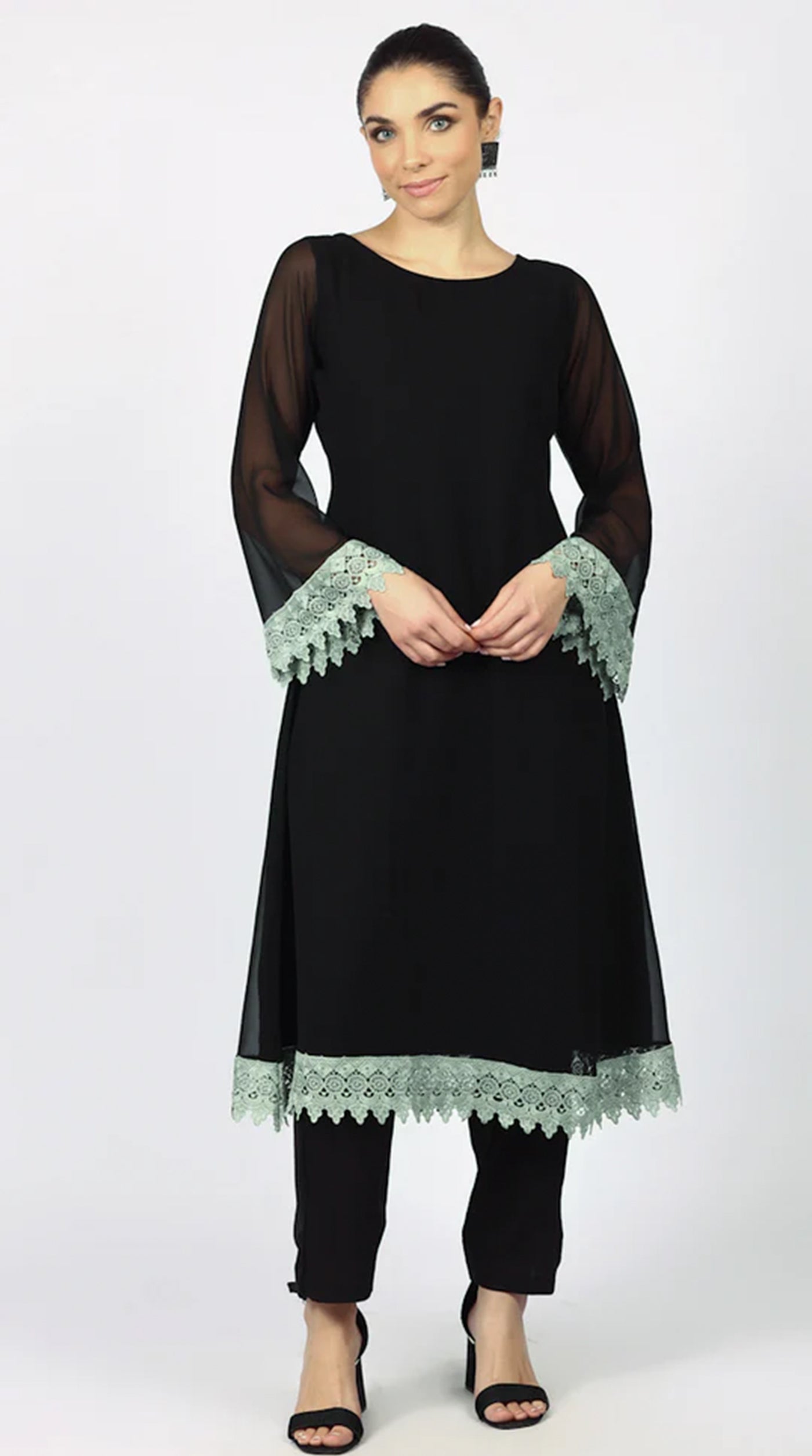 Black Georgette Printed Dupatta Suit Set