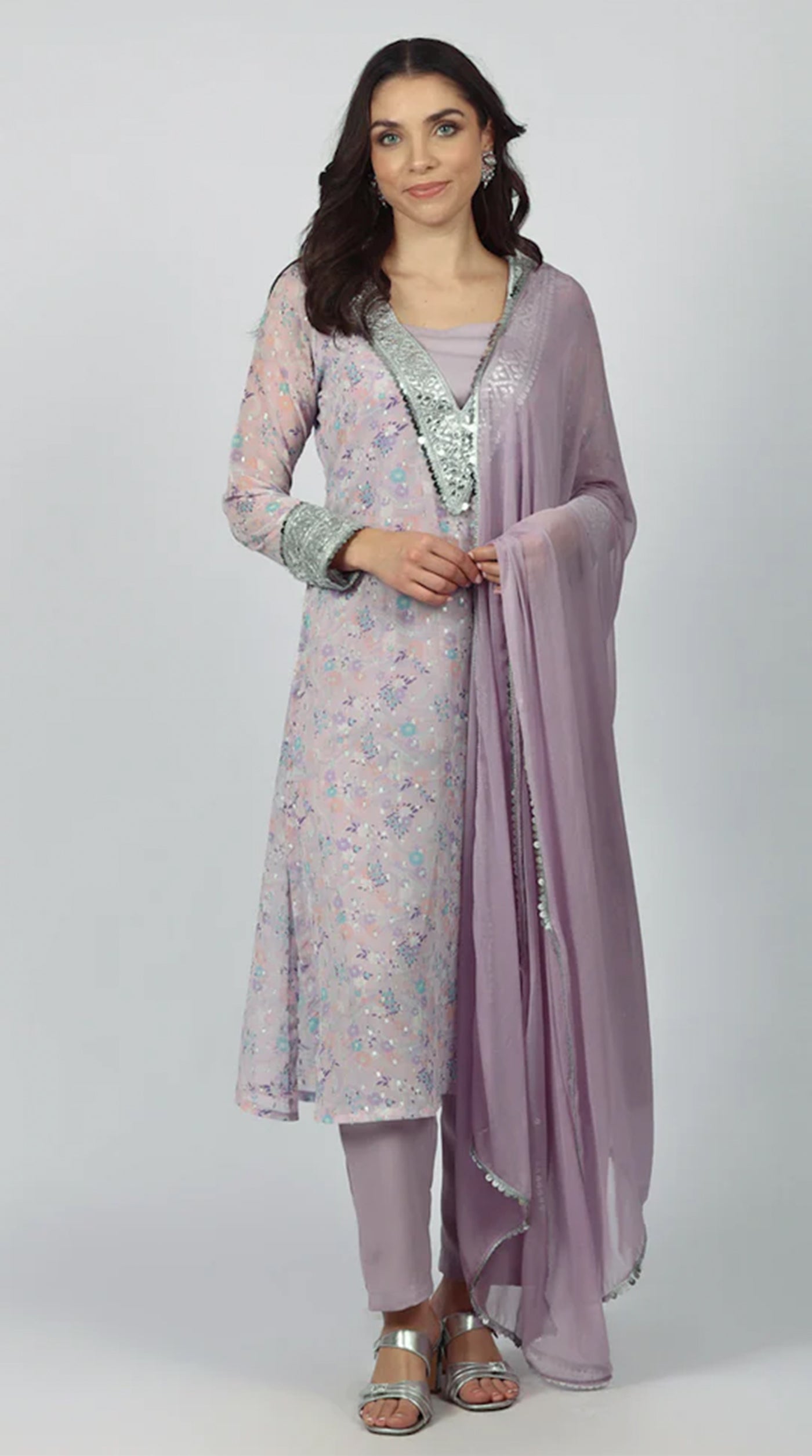 Lavendar Georgette A-line Suit Set