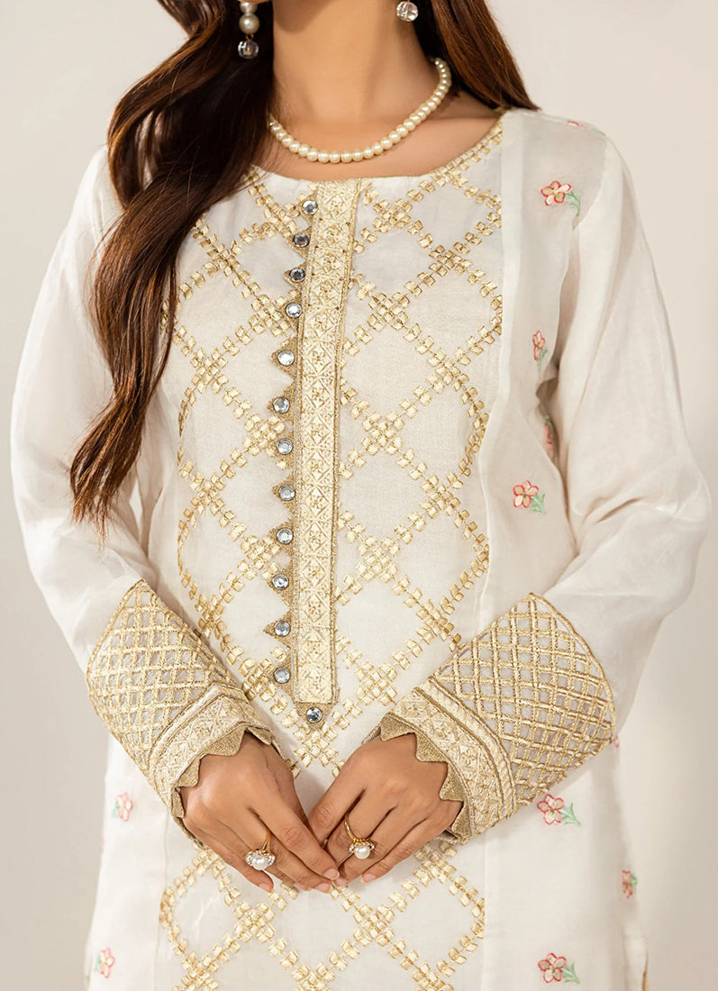 White Organza Embroidered Suit Set