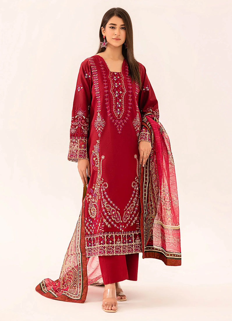 Maroon Lawn Embroidered Suit Set
