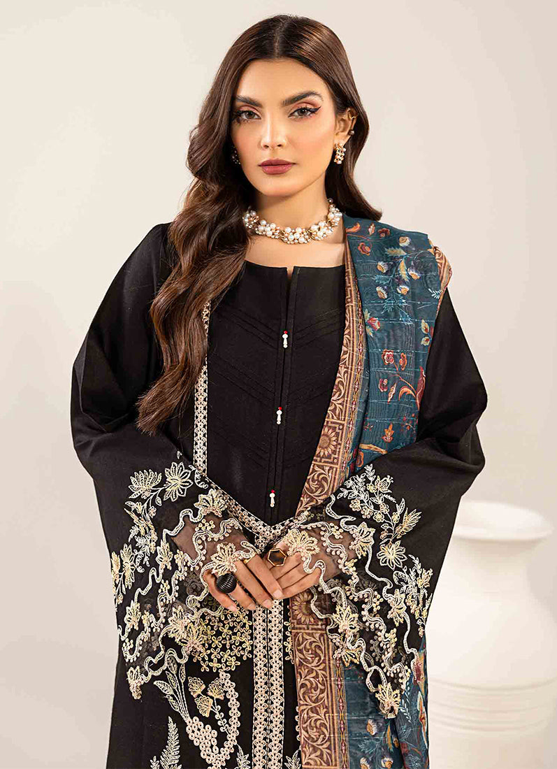 Black Loom Net Embroidered Suit Set