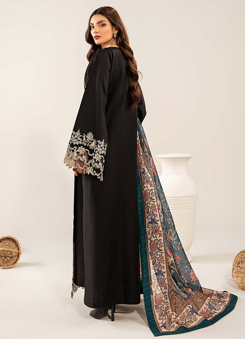 Black Loom Net Embroidered Suit Set