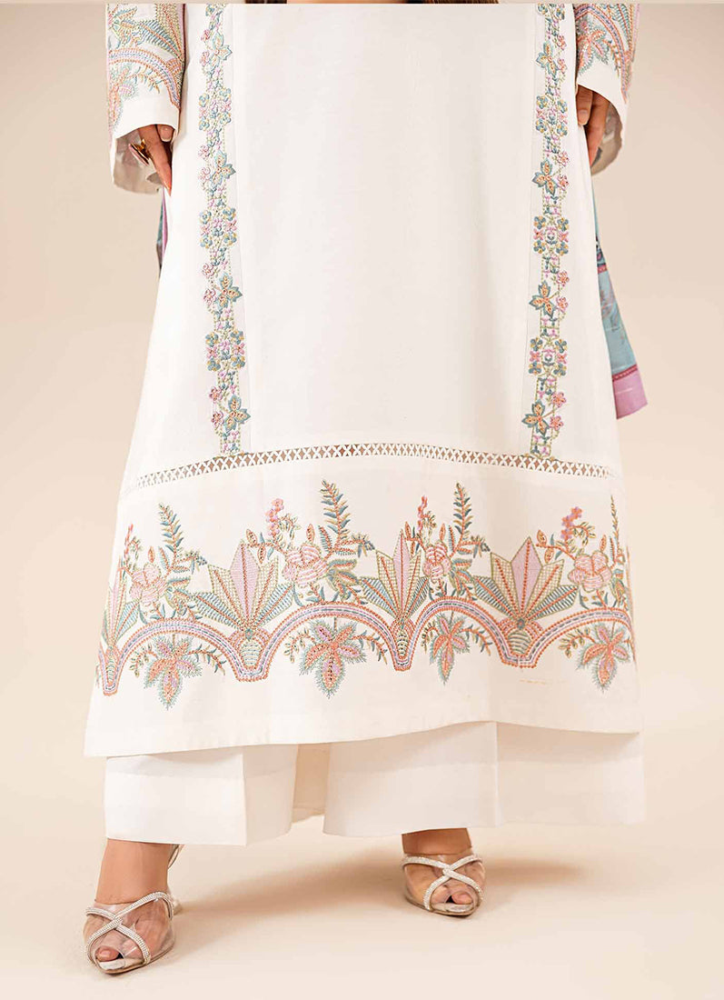 White Lawn Sequin Embroidered Suit Set