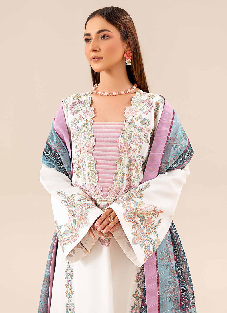 White Lawn Sequin Embroidered Suit Set