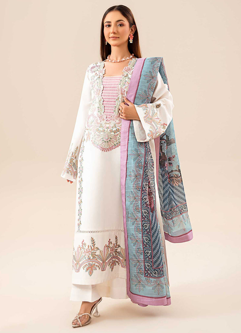 White Lawn Sequin Embroidered Suit Set