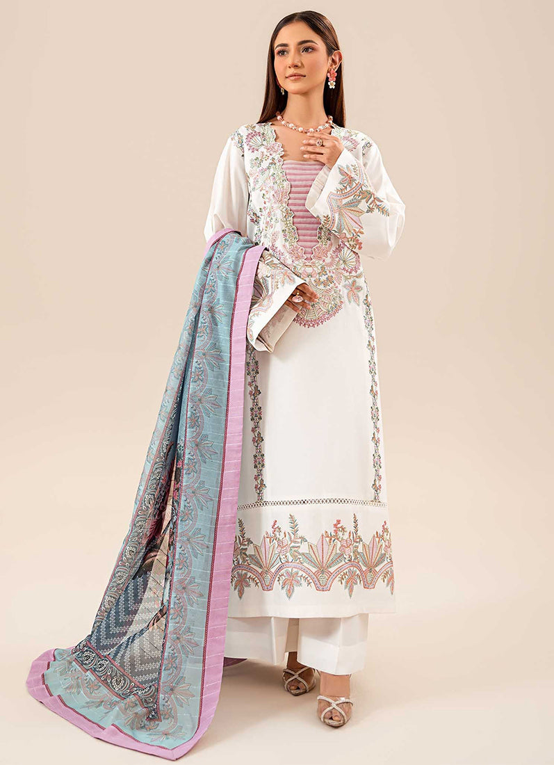 White Lawn Sequin Embroidered Suit Set