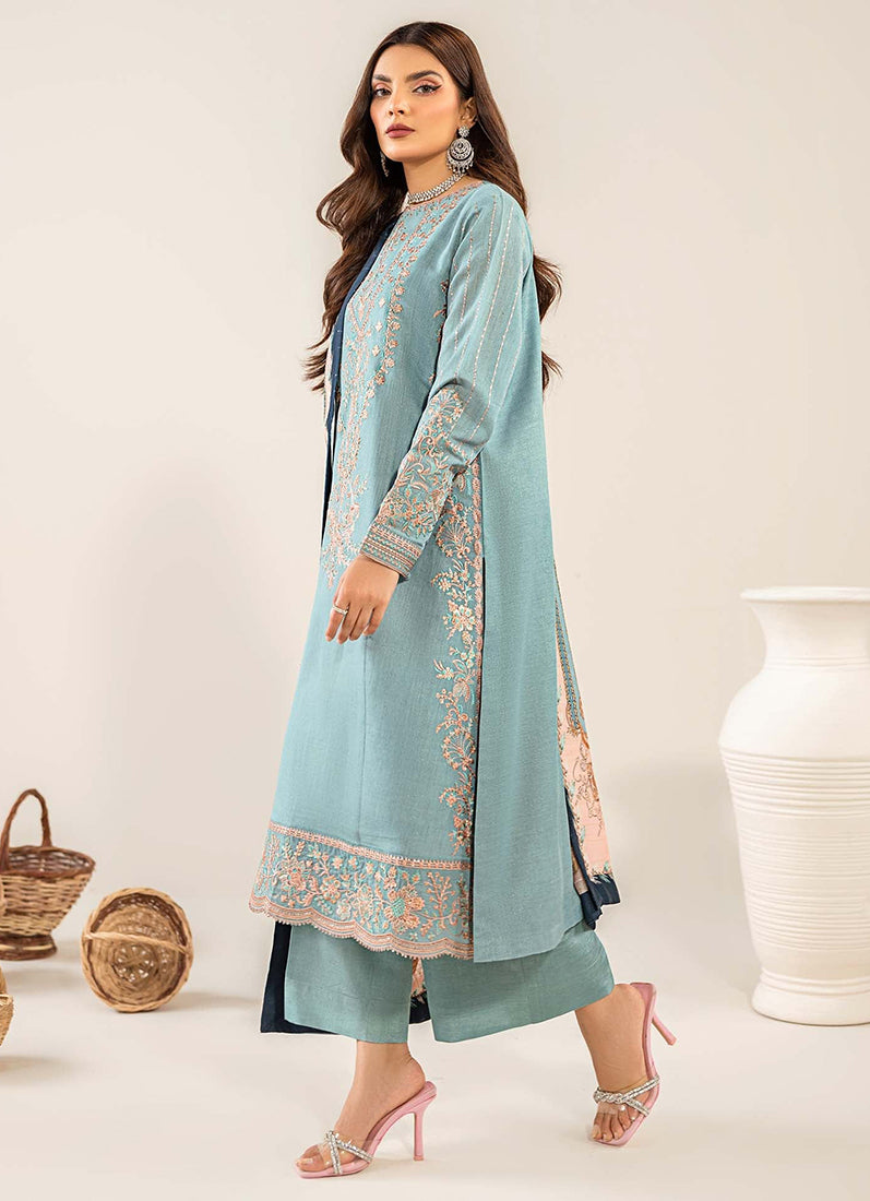 Sky Blue Thread Embroidered Suit Set