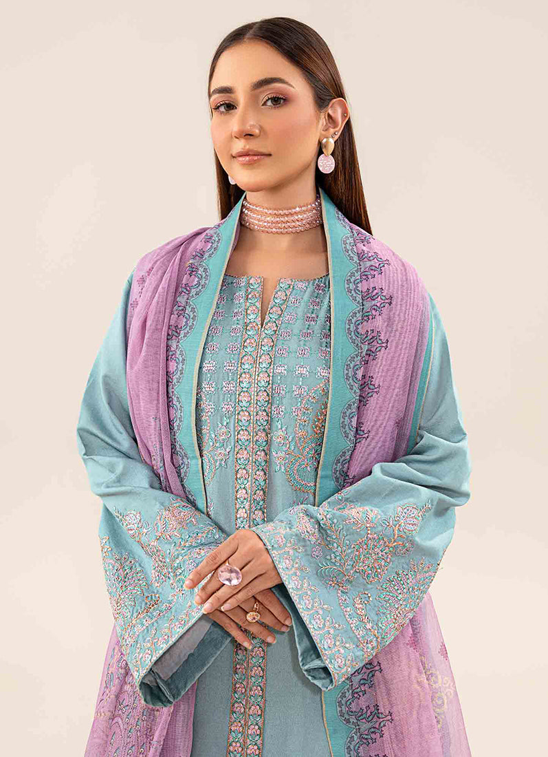 Blue Lawn Embroidered Suit Set