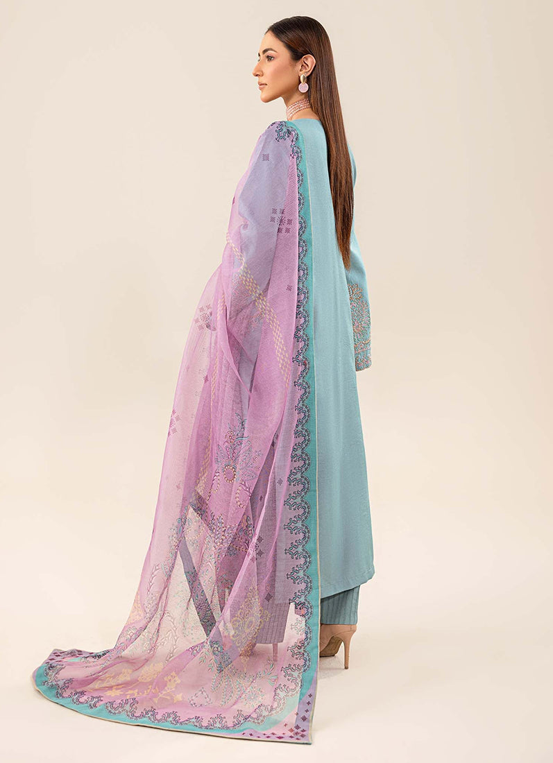 Blue Lawn Embroidered Suit Set
