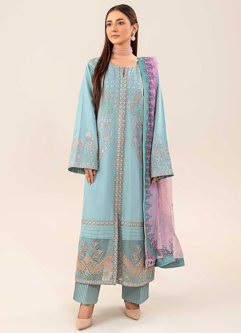 Blue Lawn Embroidered Suit Set