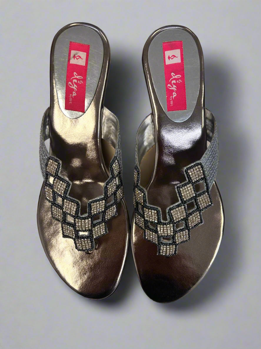 Grey Diamonte Ladies Chappal