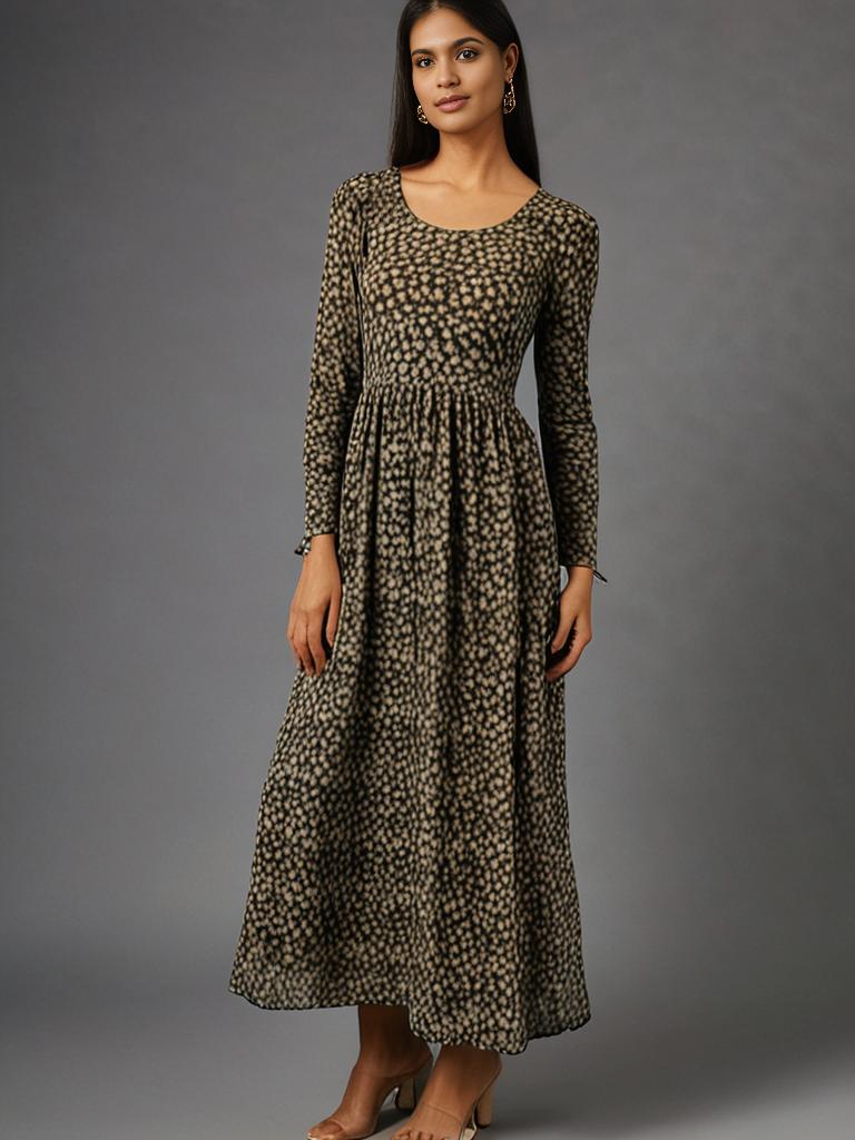 Khaki Printed Georgette Dress