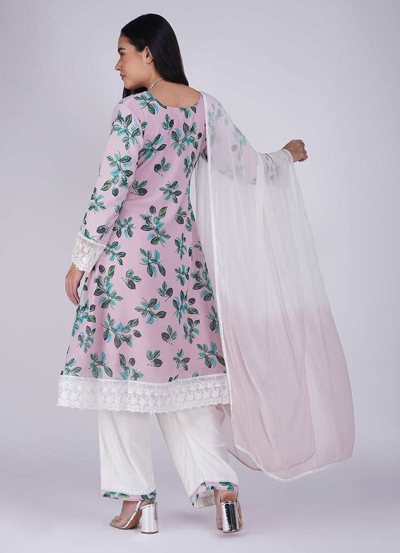 Pink Rayon A-Line Wide Trouser Suit Set