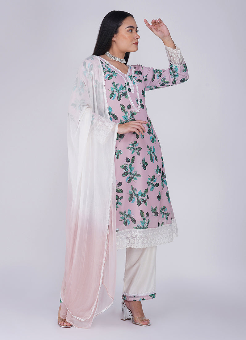 Pink Rayon A-Line Wide Trouser Suit Set