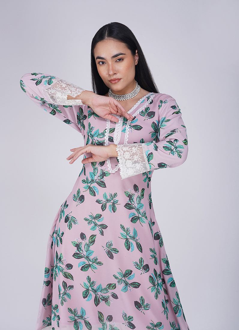 Pink Rayon A-Line Wide Trouser Suit Set