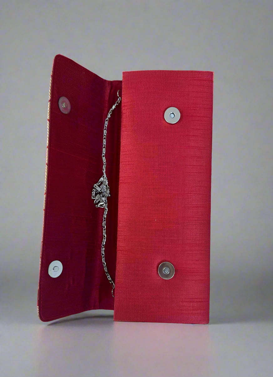 Maroon Brocade Envelope Clutch