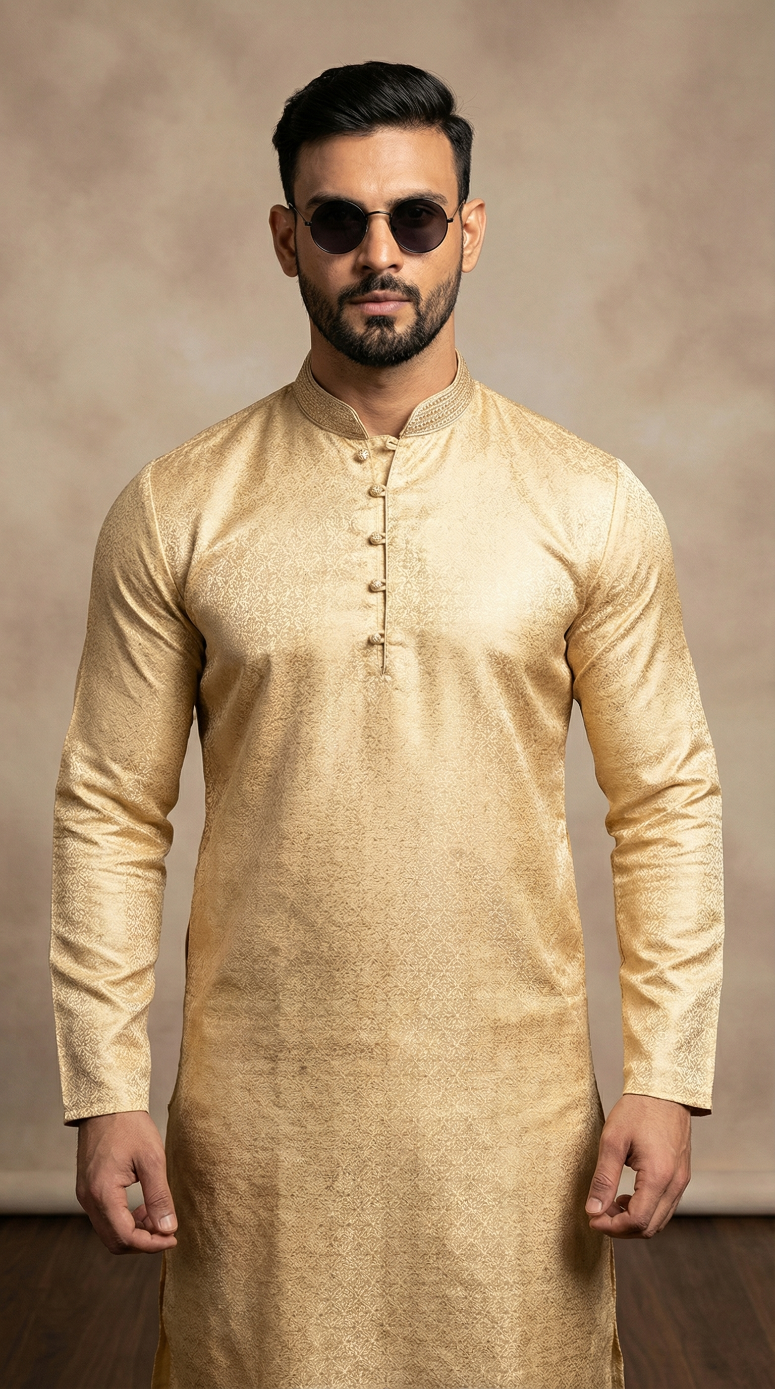 Men's Gold Self Resham Brocade Embroidered Set