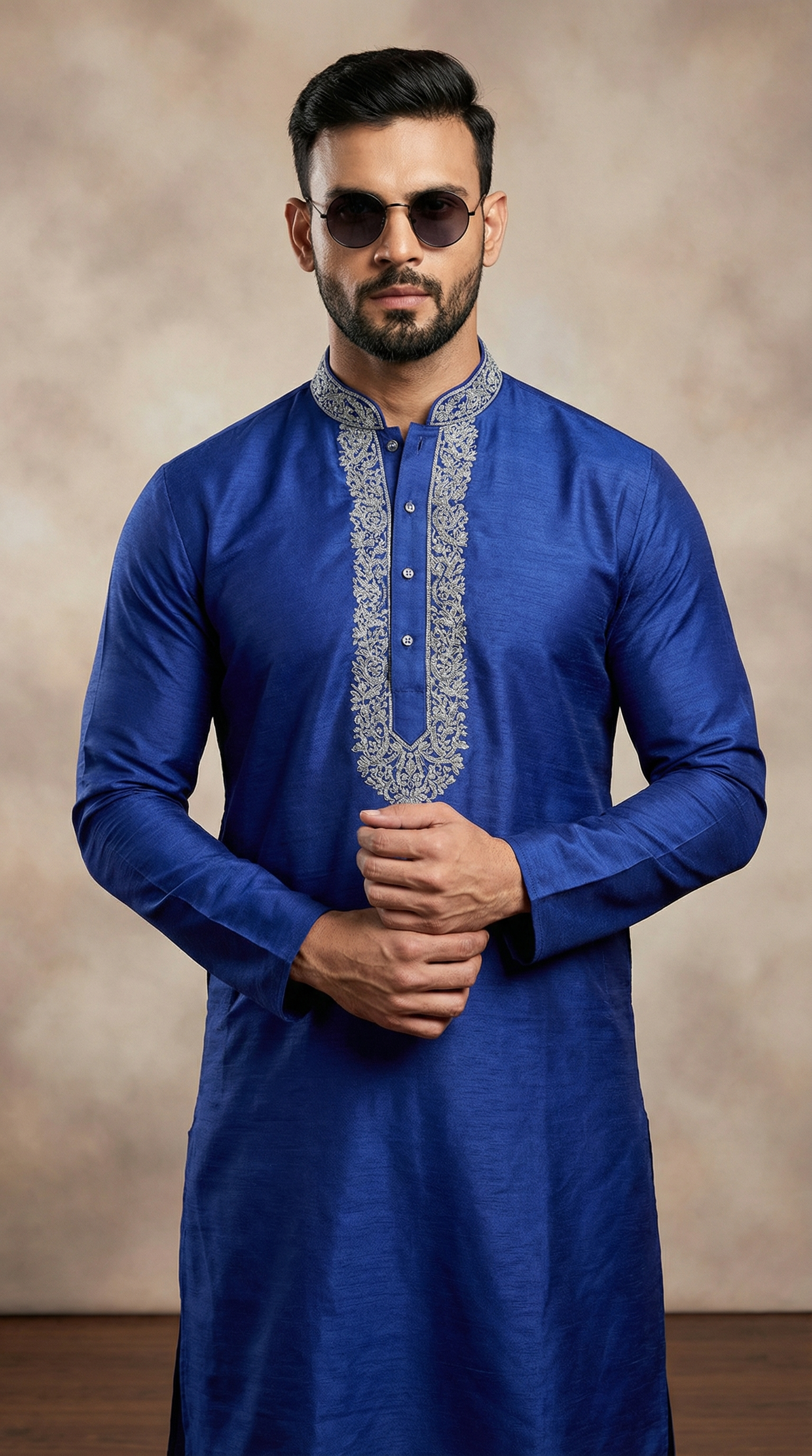 Men's Royal Blue Resham Brocade Embroidered Set