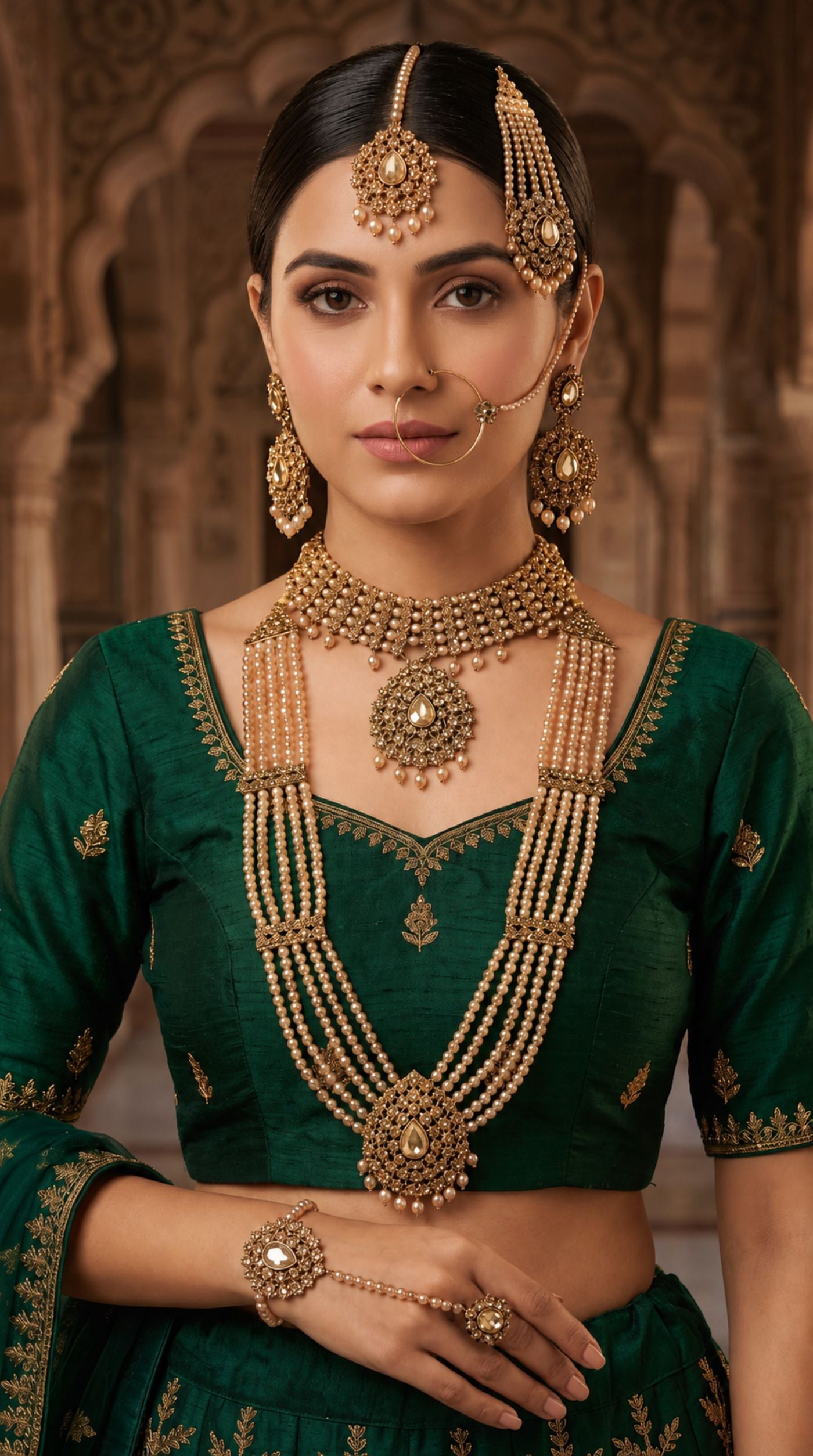 Gold Crystal Stone Bead Necklace Set