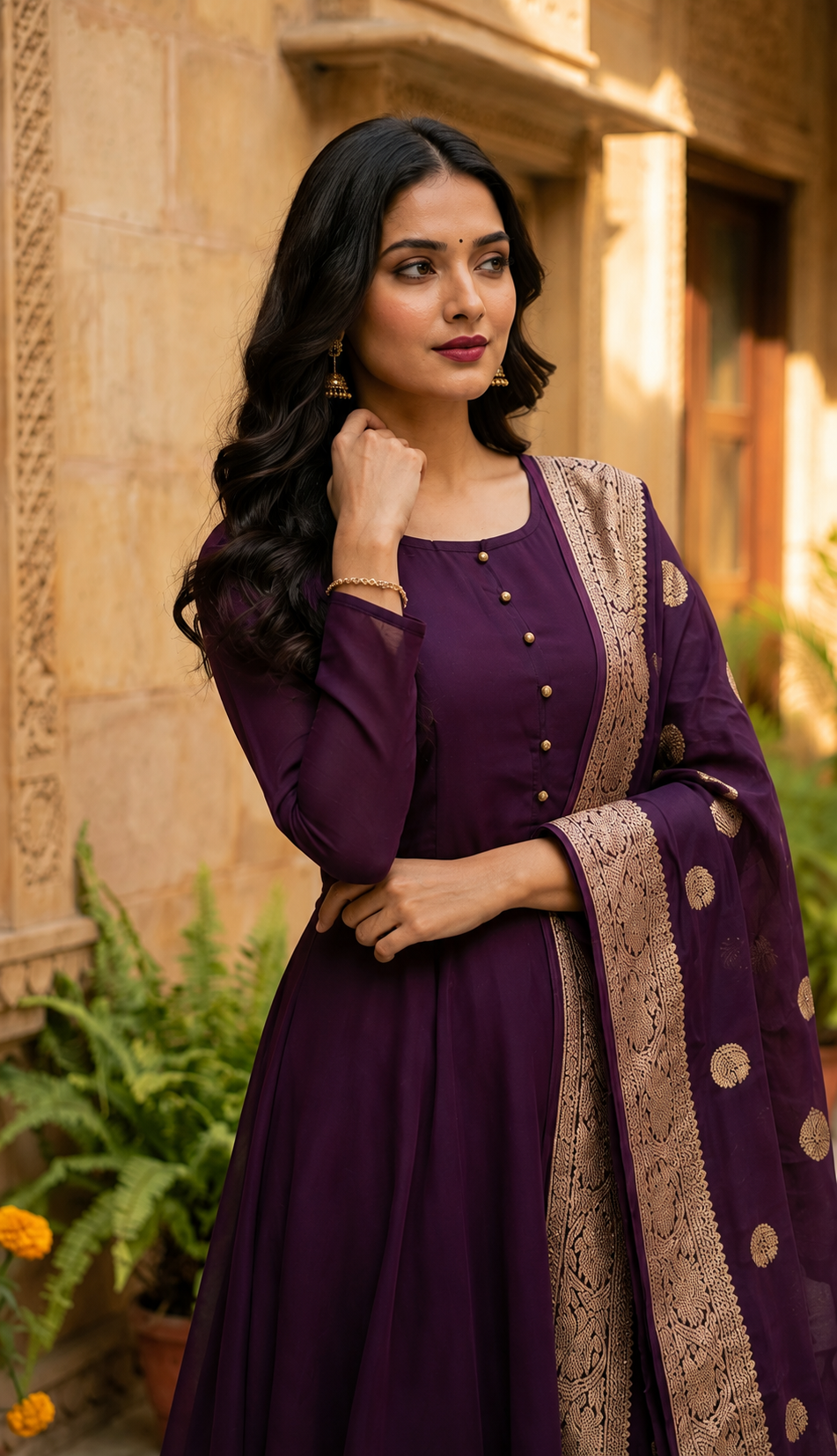 Purple Georgette Bias Cut Suit Set