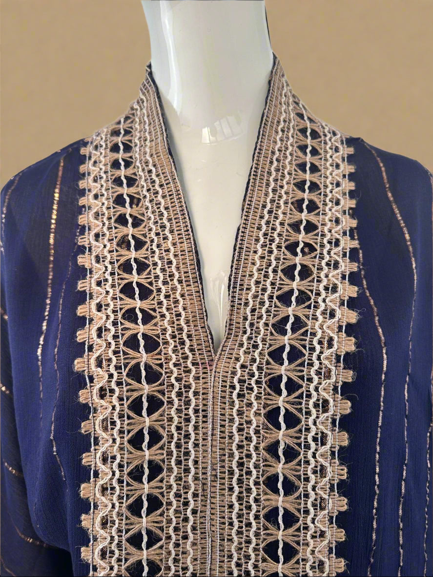 Navy Blue Viscose Lurex Kaftan