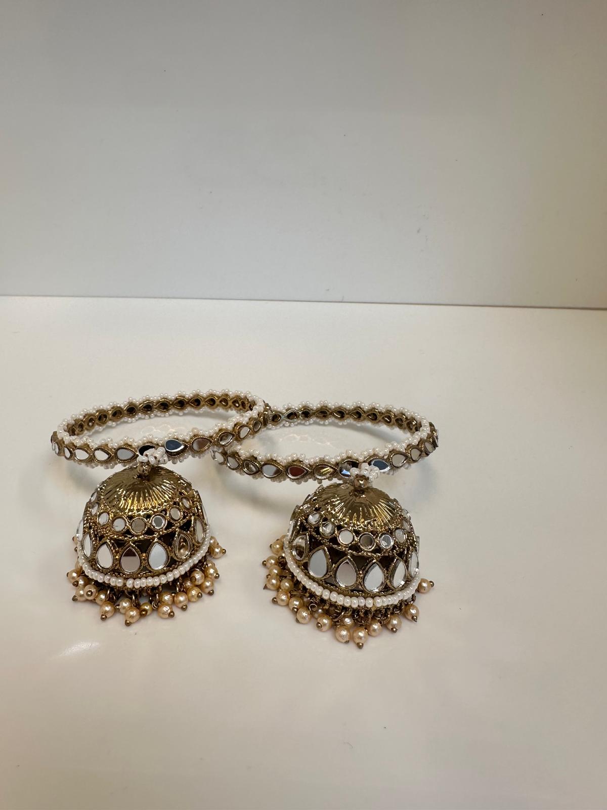 Mirror Plus Pearl Bangle in Gold Colour with Jumk